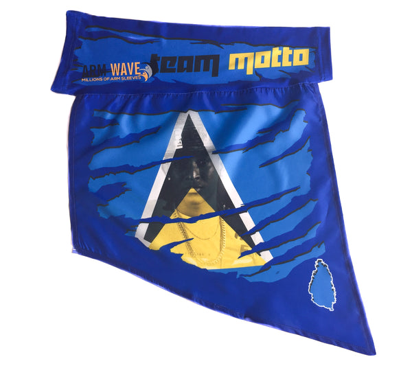MOTTO CAMOUFLAGE ARM WAVE ARM and LEG FLAG, St. Lucia FLAG and Artiste